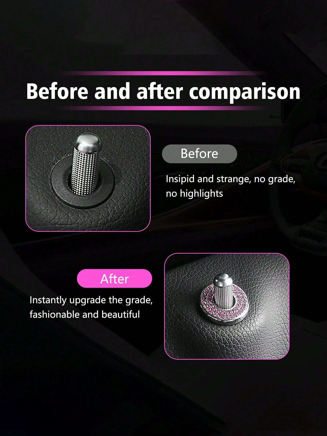 4pcs Pink Car Interior Door Lock Decoration Ring & Sticker & Handle Cover Compatible With Mercedes-benz C-class C200l Glc260 C260l Auto Accessories