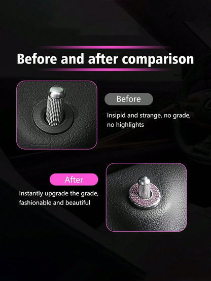4pcs Pink Car Interior Door Lock Decoration Ring & Sticker & Handle Cover Compatible With Mercedes-benz C-class C200l Glc260 C260l Auto Accessories