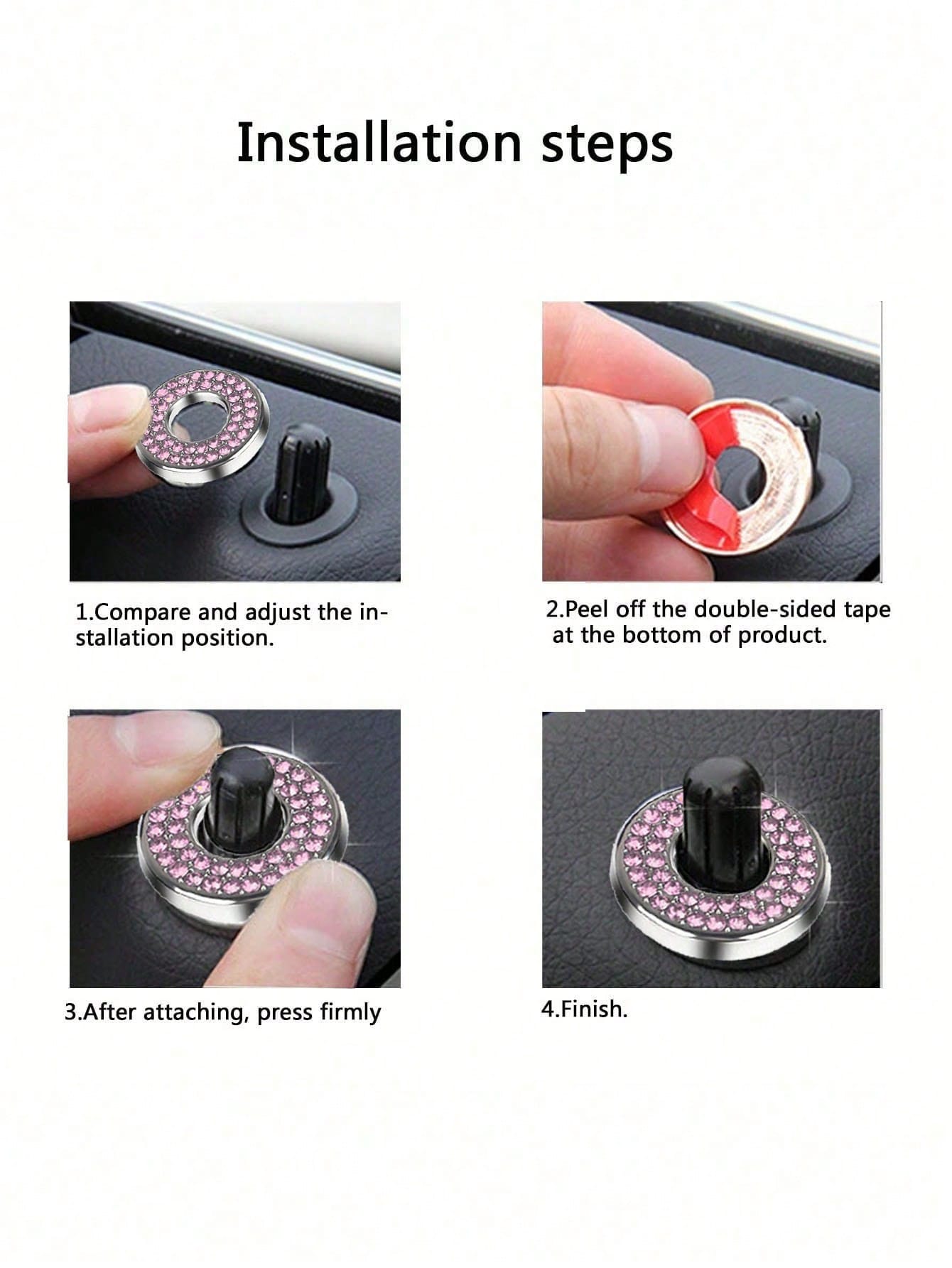 4pcs Pink Car Interior Door Lock Decoration Ring & Sticker & Handle Cover Compatible With Mercedes-benz C-class C200l Glc260 C260l Auto Accessories