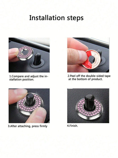 4pcs Pink Car Interior Door Lock Decoration Ring & Sticker & Handle Cover Compatible With Mercedes-benz C-class C200l Glc260 C260l Auto Accessories
