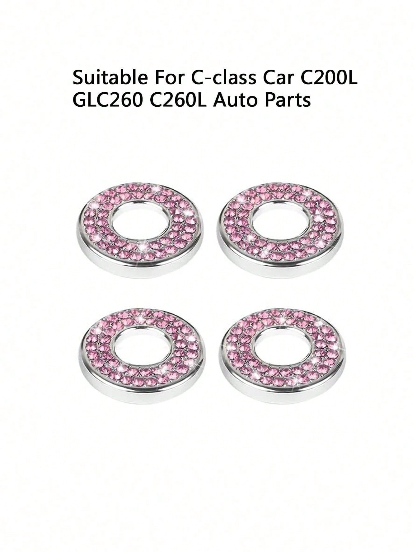 4pcs Pink Car Interior Door Lock Decoration Ring & Sticker & Handle Cover Compatible With Mercedes-benz C-class C200l Glc260 C260l Auto Accessories