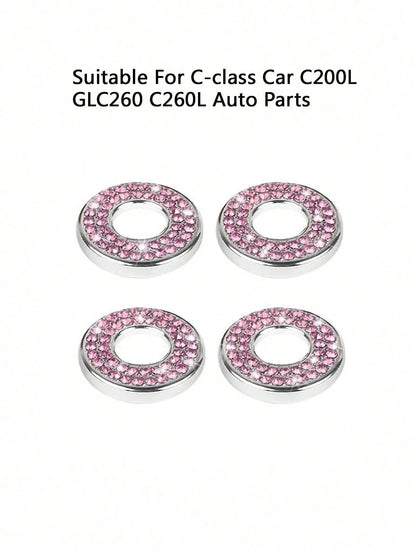4pcs Pink Car Interior Door Lock Decoration Ring & Sticker & Handle Cover Compatible With Mercedes-benz C-class C200l Glc260 C260l Auto Accessories