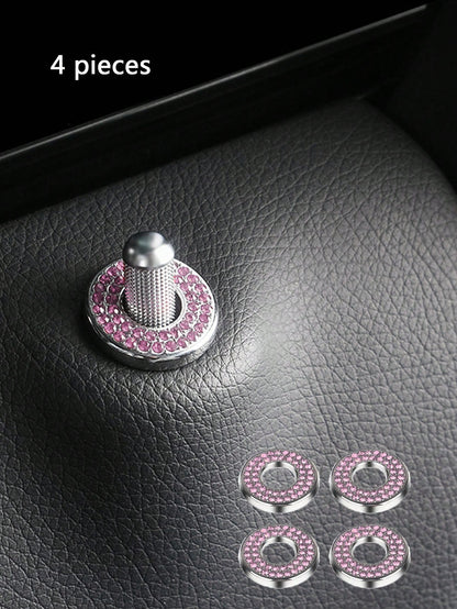 4pcs Pink Car Interior Door Lock Decoration Ring & Sticker & Handle Cover Compatible With Mercedes-benz C-class C200l Glc260 C260l Auto Accessories