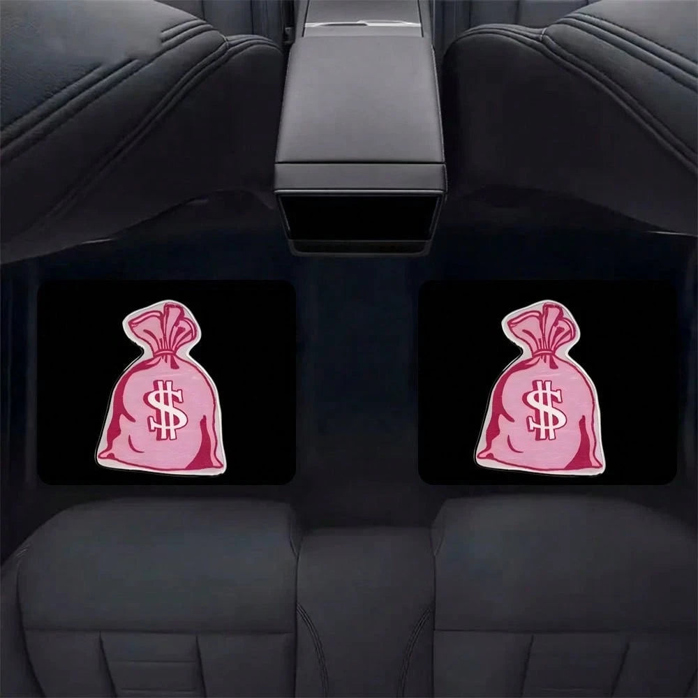 4pcs Pink Dollar Bag Pattern Car Floor Mat Set- Non-Slip, Durable Polyester, Suitable For Most Sedans And SUVs, Interior Upgrade- Perfect Gift For Men And Women