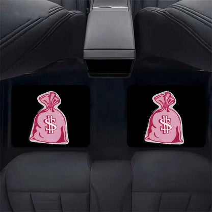 4pcs Pink Dollar Bag Pattern Car Floor Mat Set- Non-Slip, Durable Polyester, Suitable For Most Sedans And SUVs, Interior Upgrade- Perfect Gift For Men And Women