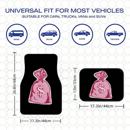 4pcs Pink Dollar Bag Pattern Car Floor Mat Set- Non-Slip, Durable Polyester, Suitable For Most Sedans And SUVs, Interior Upgrade- Perfect Gift For Men And Women