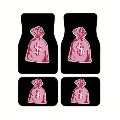 4pcs Pink Dollar Bag Pattern Car Floor Mat Set- Non-Slip, Durable Polyester, Suitable For Most Sedans And SUVs, Interior Upgrade- Perfect Gift For Men And Women