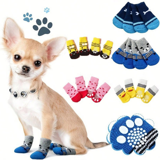 4pcs/Set Anti-Slip Warm Dog Socks, Soft & Breathable, Suitable For Small & Medium Dogs, Teddy Dogs