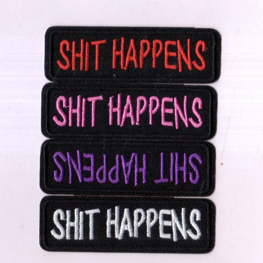 4pcs/Set Creative " Happens" Letter Embroidered Patch Stickers, Black & White Iron-On/Sew-On Patches For Decorating Shoes, Hats, Clothes, Bags