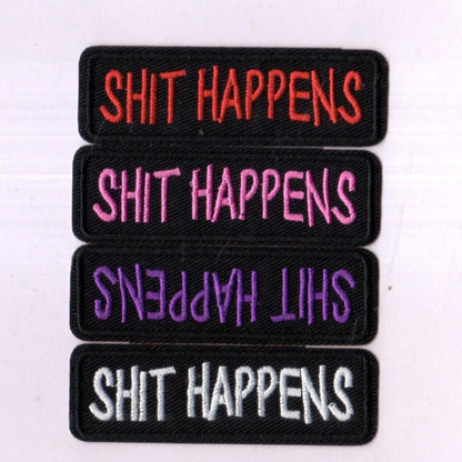 4pcs/Set Creative " Happens" Letter Embroidered Patch Stickers, Black & White Iron-On/Sew-On Patches For Decorating Shoes, Hats, Clothes, Bags