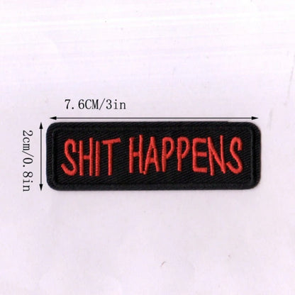 4pcs/Set Creative " Happens" Letter Embroidered Patch Stickers, Black & White Iron-On/Sew-On Patches For Decorating Shoes, Hats, Clothes, Bags