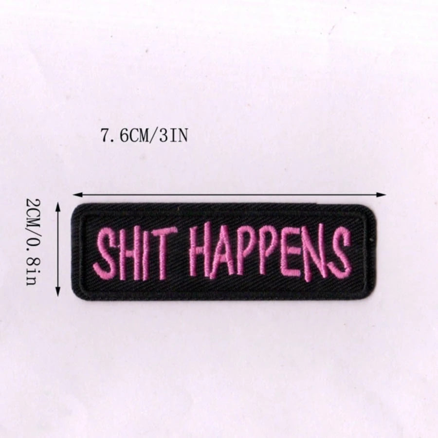 4pcs/Set Creative " Happens" Letter Embroidered Patch Stickers, Black & White Iron-On/Sew-On Patches For Decorating Shoes, Hats, Clothes, Bags