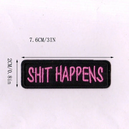 4pcs/Set Creative " Happens" Letter Embroidered Patch Stickers, Black & White Iron-On/Sew-On Patches For Decorating Shoes, Hats, Clothes, Bags