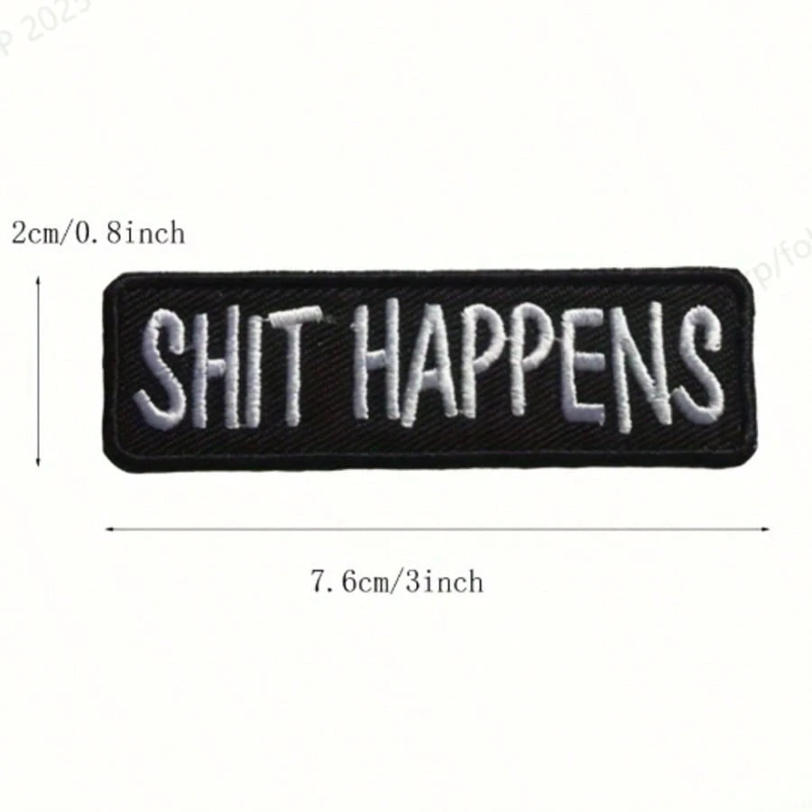 4pcs/Set Creative " Happens" Letter Embroidered Patch Stickers, Black & White Iron-On/Sew-On Patches For Decorating Shoes, Hats, Clothes, Bags