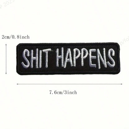 4pcs/Set Creative " Happens" Letter Embroidered Patch Stickers, Black & White Iron-On/Sew-On Patches For Decorating Shoes, Hats, Clothes, Bags