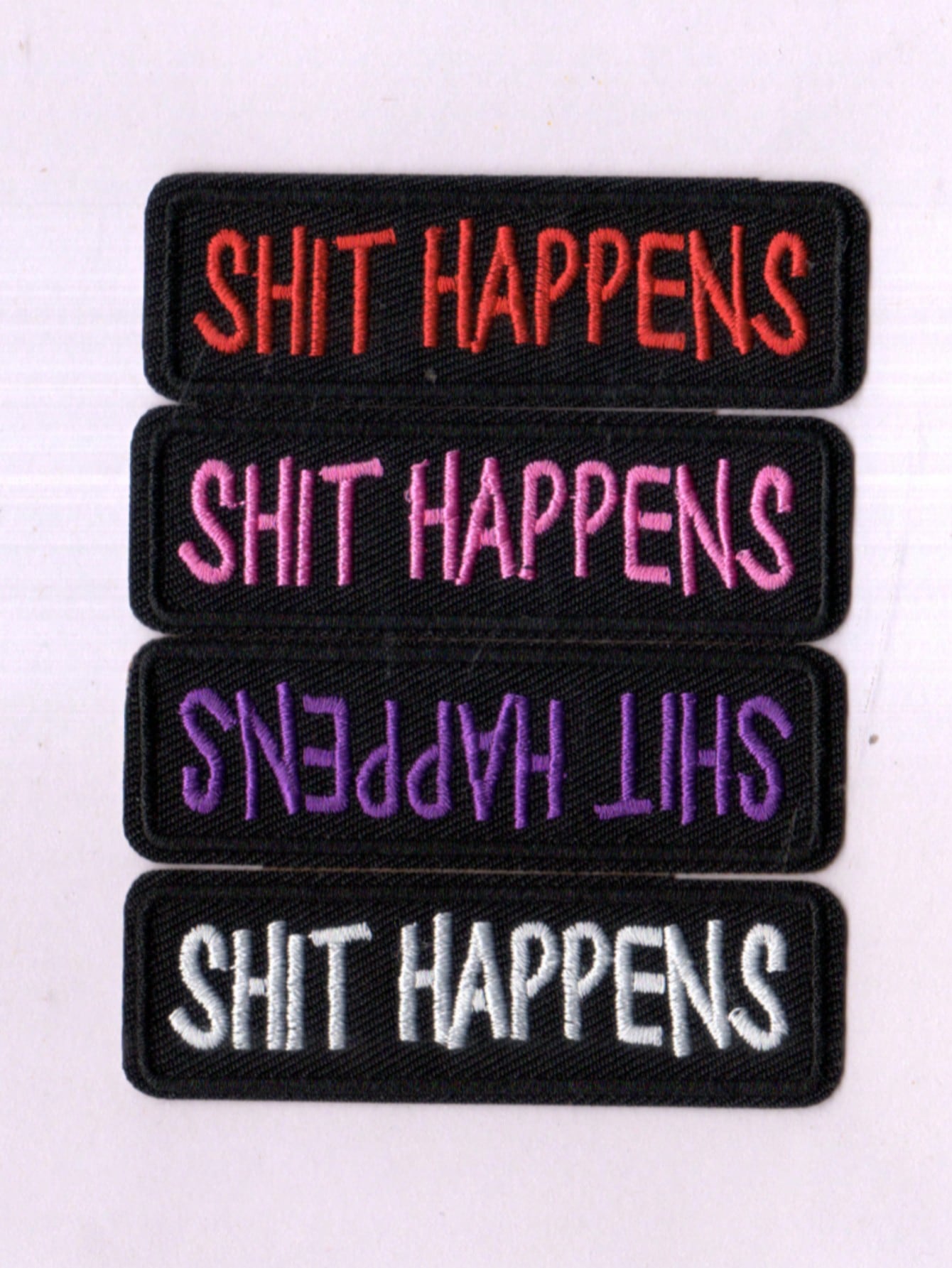 4pcs/Set Creative " Happens" Letter Embroidered Patch Stickers, Black & White Iron-On/Sew-On Patches For Decorating Shoes, Hats, Clothes, Bags