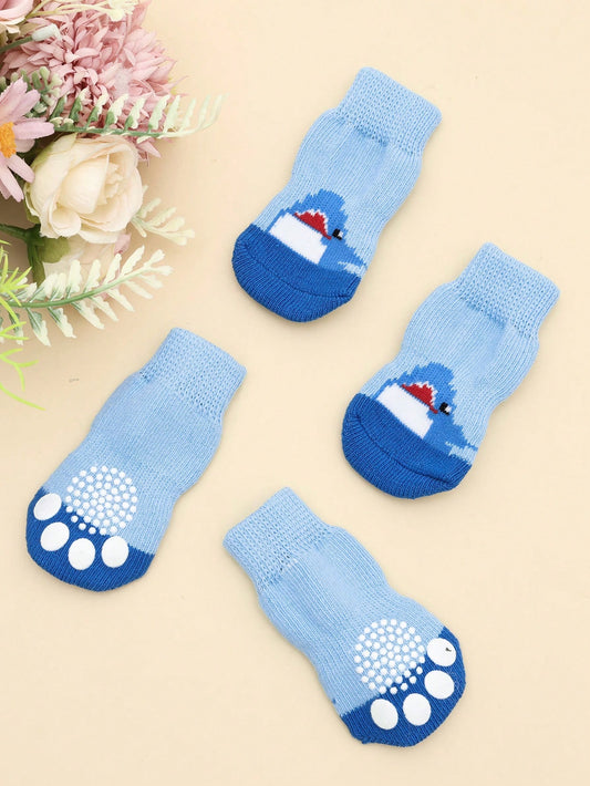 4pcs/Set Cute Pet Dog Socks, Anti-Slip Paw Protector Socks For Small Dogs Like Poodle, Yorkshire Terrier, Chihuahua, Indoor Wear To Prevent Falling