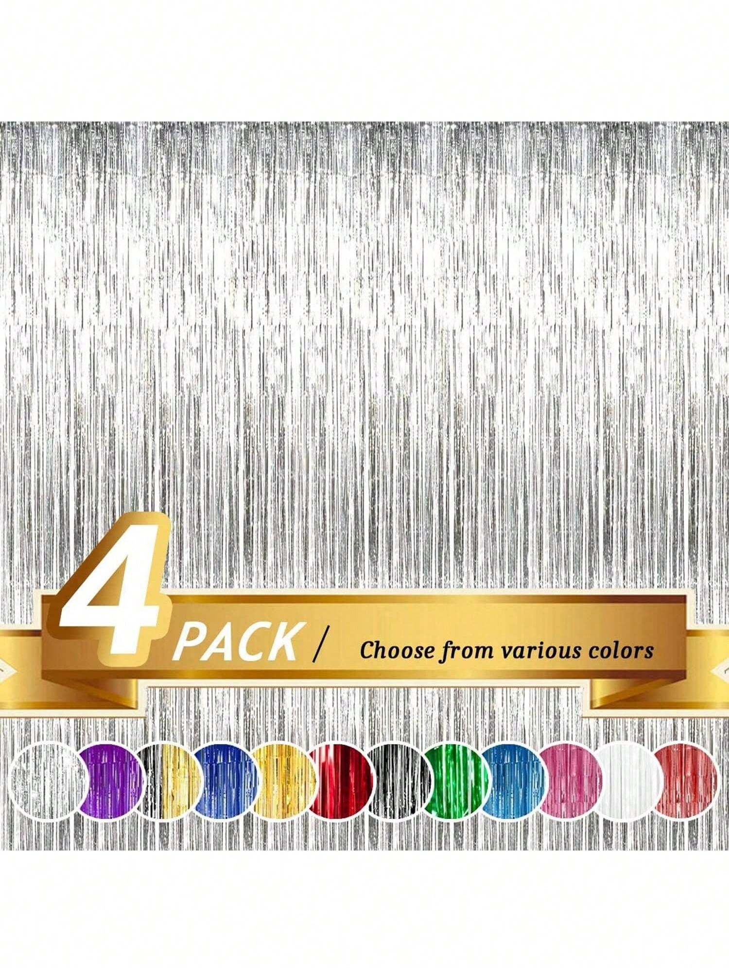 4pcs/Set Metallic Foil Curtain Backdrop, Silver Metallic Fringe Curtain, Suitable For Birthday, Wedding, Engagement, Baby Shower, Bachelorette Party, Christmas, Holiday Celebration, Mother's Day, Grad
