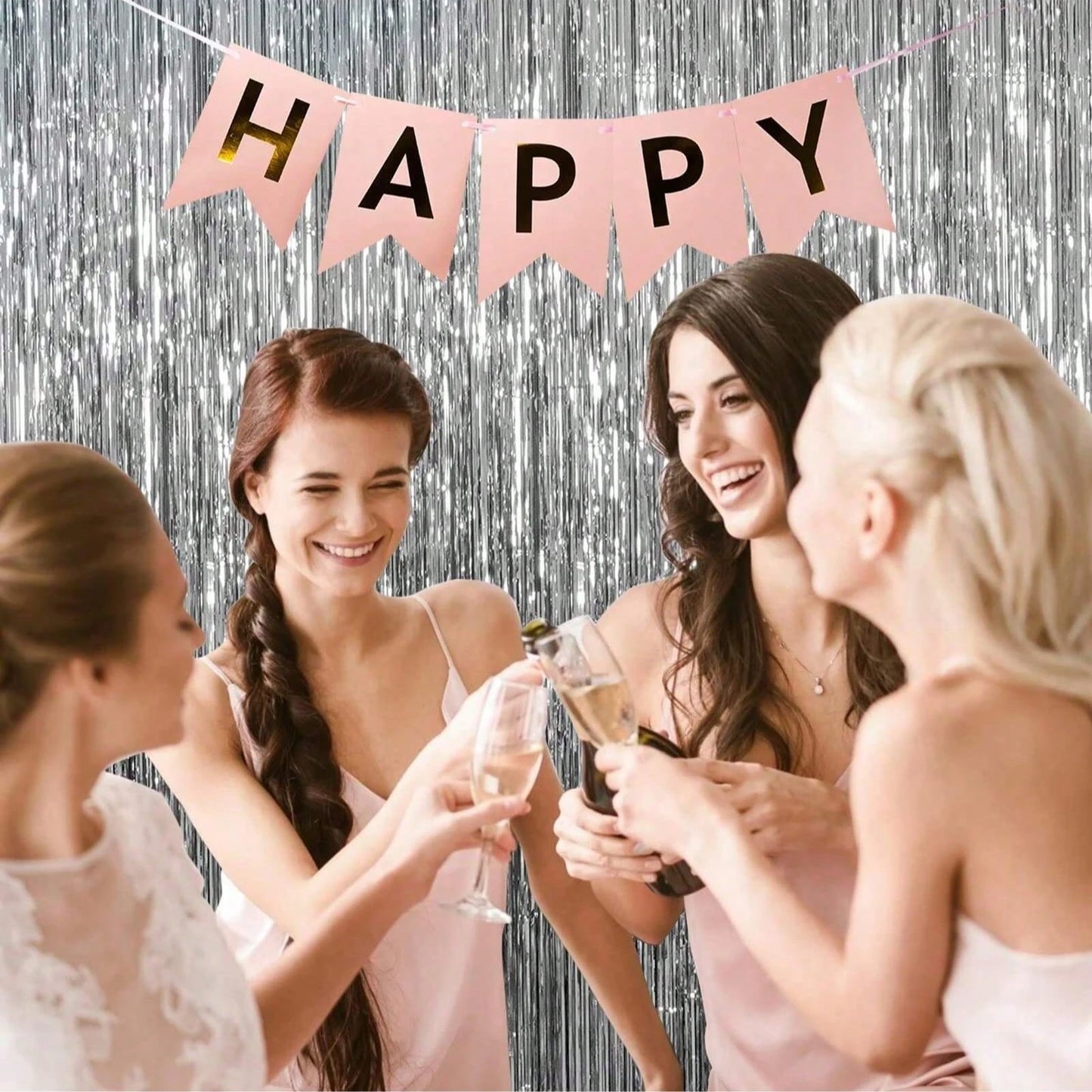 4pcs/Set Metallic Foil Curtain Backdrop, Silver Metallic Fringe Curtain, Suitable For Birthday, Wedding, Engagement, Baby Shower, Bachelorette Party, Christmas, Holiday Celebration, Mother's Day, Grad