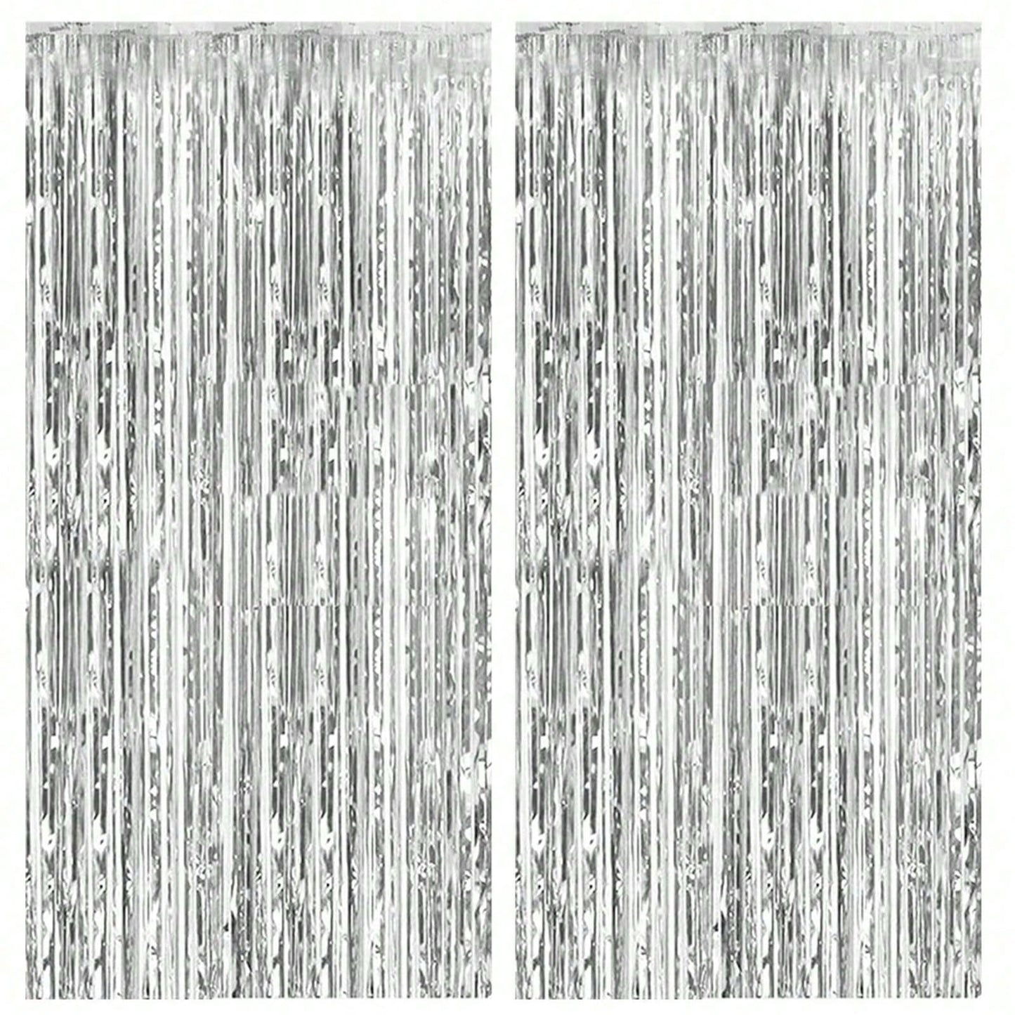 4pcs/Set Metallic Foil Curtain Backdrop, Silver Metallic Fringe Curtain, Suitable For Birthday, Wedding, Engagement, Baby Shower, Bachelorette Party, Christmas, Holiday Celebration, Mother's Day, Grad