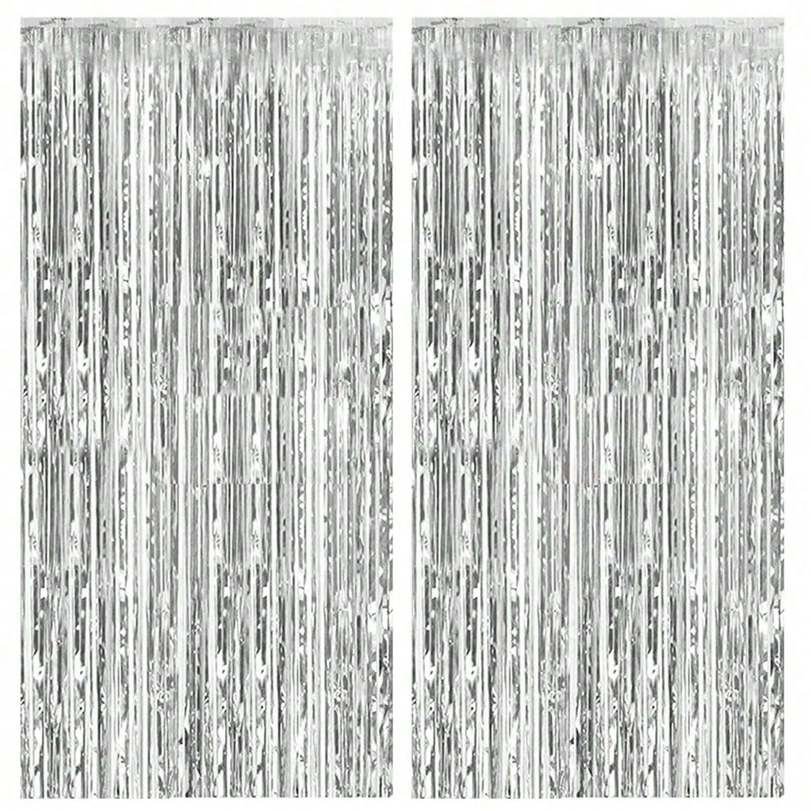 4pcs/Set Metallic Foil Curtain Backdrop, Silver Metallic Fringe Curtain, Suitable For Birthday, Wedding, Engagement, Baby Shower, Bachelorette Party, Christmas, Holiday Celebration, Mother's Day, Grad