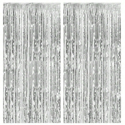 4pcs/Set Metallic Foil Curtain Backdrop, Silver Metallic Fringe Curtain, Suitable For Birthday, Wedding, Engagement, Baby Shower, Bachelorette Party, Christmas, Holiday Celebration, Mother's Day, Grad