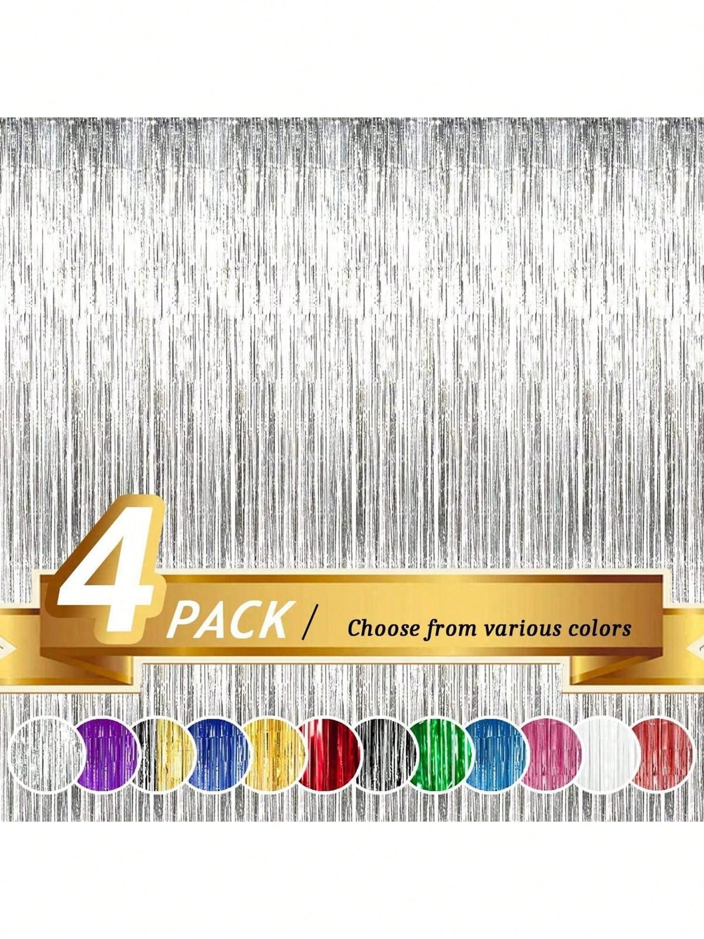 4pcs/Set Metallic Foil Curtain Backdrop, Silver Metallic Fringe Curtain, Suitable For Birthday, Wedding, Engagement, Baby Shower, Bachelorette Party, Christmas, Holiday Celebration, Mother's Day, Grad