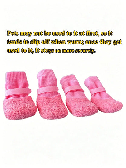 4pcs/Set Waterproof Pet Dog Shoes (Random Style), Non-Slip Soft Sole, Scratch-Resistant & Wear-Resistant, Washable & Reusable, Durable Pet Boots Suitable For Bichon, Corgi, Teddy And Other Dog Breeds