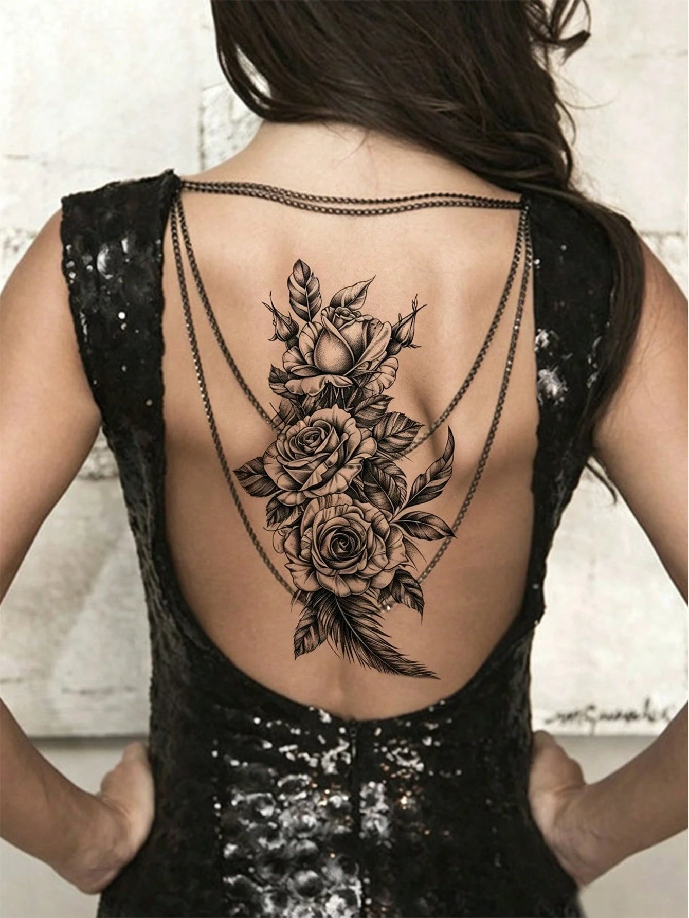 4pcs Sexy Black Floral Temporary Tattoo Stickers, Waterproof Realistic Fake Tattoos, Suitable For Women's Thighs, Abdomen, Back And Hips, Perfect For Festivals, Parties, Dates And More