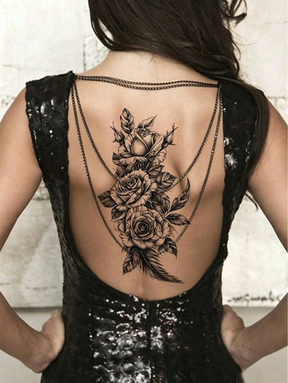 4pcs Sexy Black Floral Temporary Tattoo Stickers, Waterproof Realistic Fake Tattoos, Suitable For Women's Thighs, Abdomen, Back And Hips, Perfect For Festivals, Parties, Dates And More