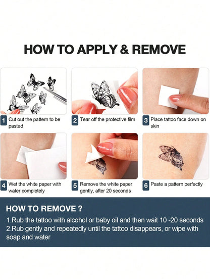 4pcs Sexy Black Floral Temporary Tattoo Stickers, Waterproof Realistic Fake Tattoos, Suitable For Women's Thighs, Abdomen, Back And Hips, Perfect For Festivals, Parties, Dates And More