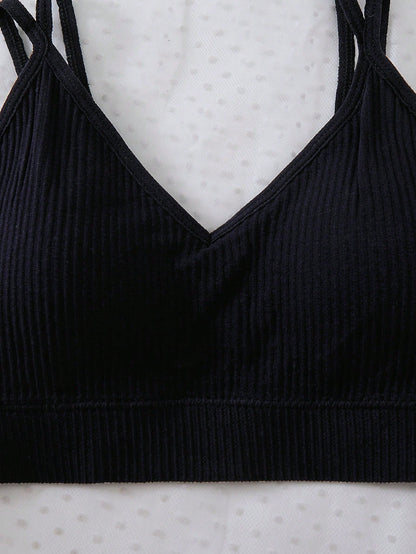 4pcs Teenage Girls Seamless Black Backless Racerback Sports Bra Crop Top Set Back-To-School Summer