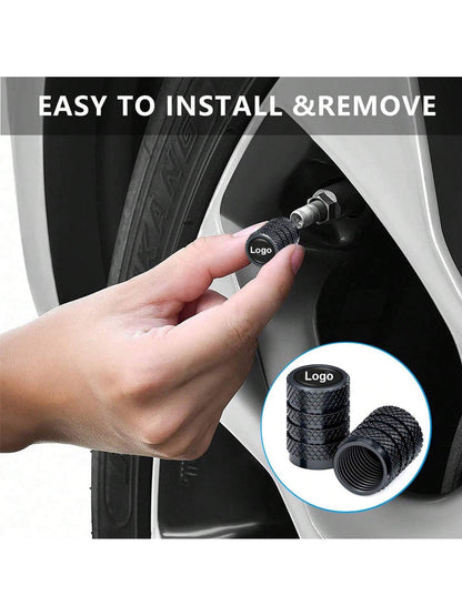 4pcs Tire Valve Stem Caps, Fit Most Vehicles, Corrosion Resistant Alloy Material, Black