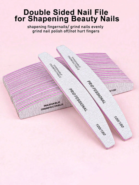 5/10/15/20/25pcs Professional Crescent Shape Nail Files, 100/180 Grit,Nail Supplies,Nail Tools,Nail Art Tools,Back To School,Nails,Nail Tools For Press On Nails, Must Have