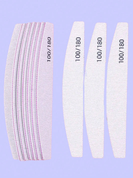 5-100pcs Grey Crescent-Shaped Shaped Double Sided Nail Buffer Files, Manicure Salon Tools