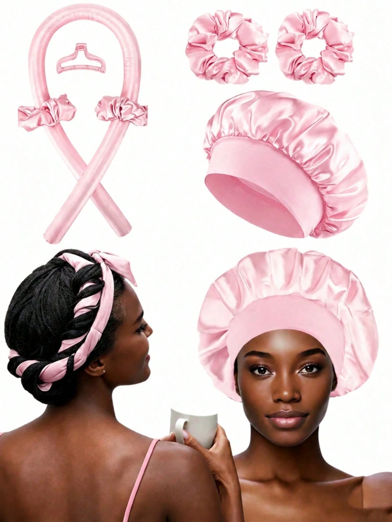 5/1pc Heatless Curling Headband Set, Includes: Heatless Curler, Satin Sleep Cap, Heatless Headband, Hair Scrunchie, Soft Sleep Cap, Comfortable And Flexible Styling Tools, Suitable For Women's Long Cu