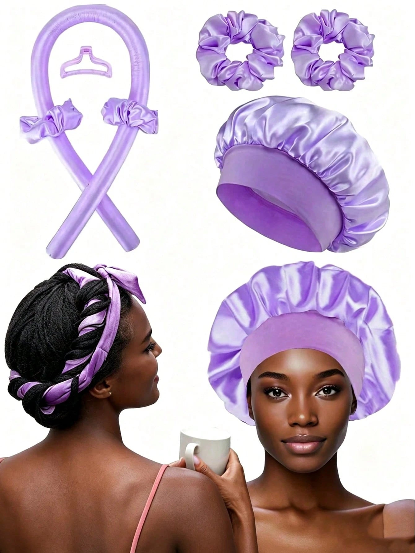 5/1pc Heatless Curling Headband Set, Includes: Heatless Curler, Satin Sleep Cap, Heatless Headband, Hair Scrunchie, Soft Sleep Cap, Comfortable And Flexible Styling Tools, Suitable For Women's Long Cu