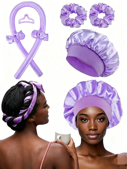 5/1pc Heatless Curling Headband Set, Includes: Heatless Curler, Satin Sleep Cap, Heatless Headband, Hair Scrunchie, Soft Sleep Cap, Comfortable And Flexible Styling Tools, Suitable For Women's Long Cu