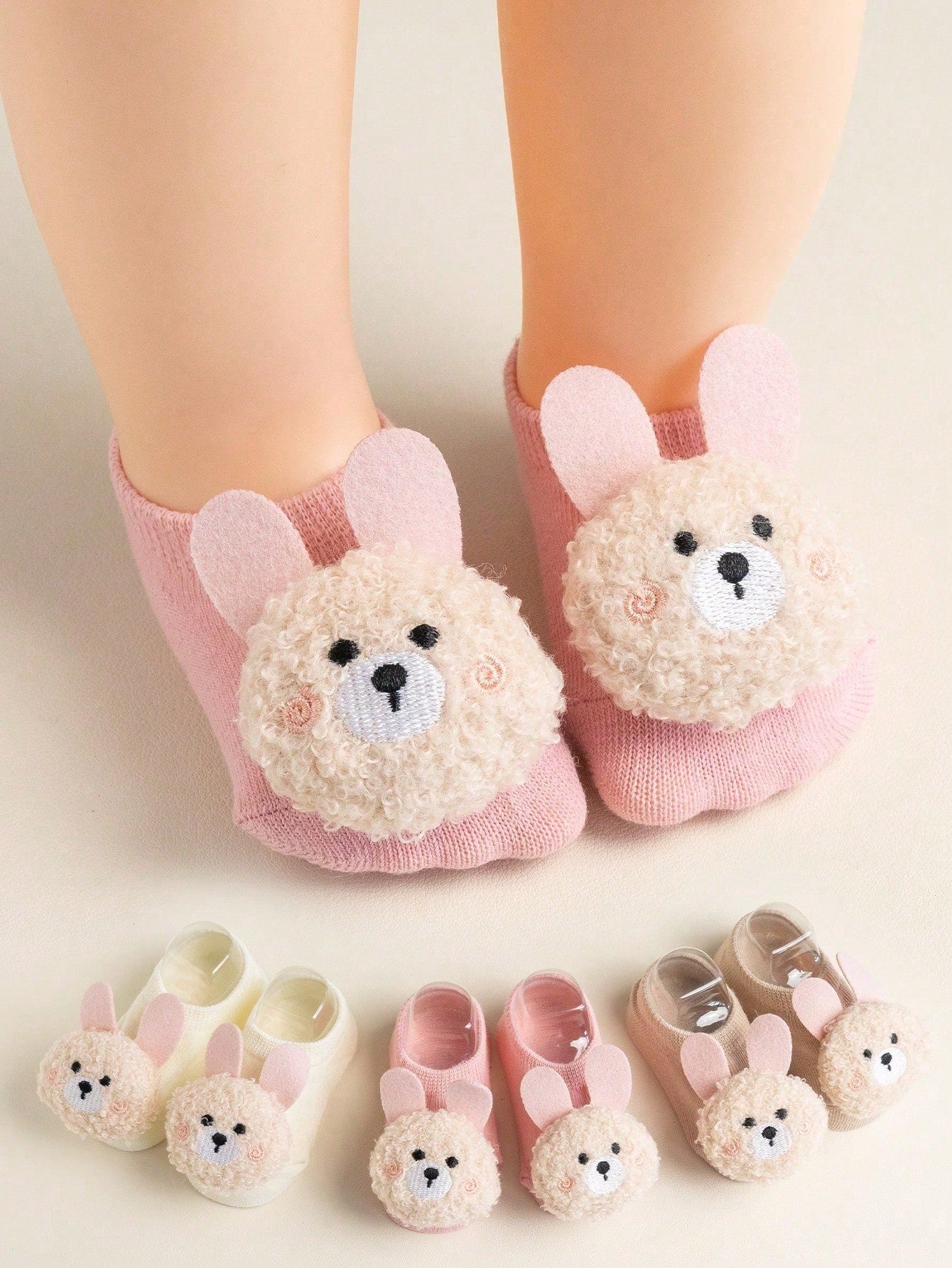 5/2/1 Pair Cute 3D Rabbit Bear Decorative Baby Socks, Soft Non-Slip Newborn Toddler Floor Short Socks, Fun Daily Wear Socks