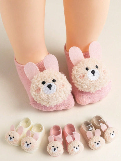 5/2/1 Pair Cute 3D Rabbit Bear Decorative Baby Socks, Soft Non-Slip Newborn Toddler Floor Short Socks, Fun Daily Wear Socks