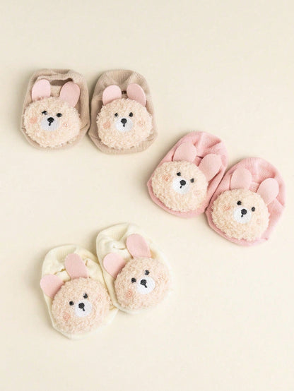5/2/1 Pair Cute 3D Rabbit Bear Decorative Baby Socks, Soft Non-Slip Newborn Toddler Floor Short Socks, Fun Daily Wear Socks