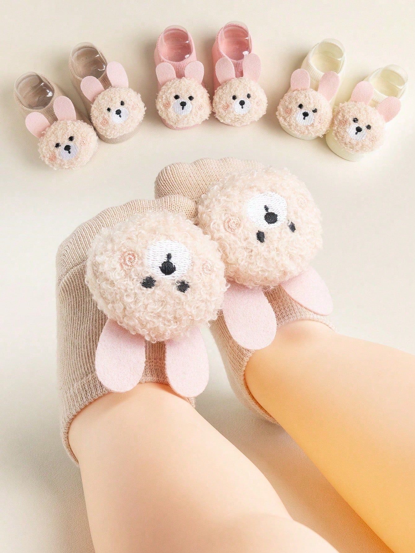 5/2/1 Pair Cute 3D Rabbit Bear Decorative Baby Socks, Soft Non-Slip Newborn Toddler Floor Short Socks, Fun Daily Wear Socks