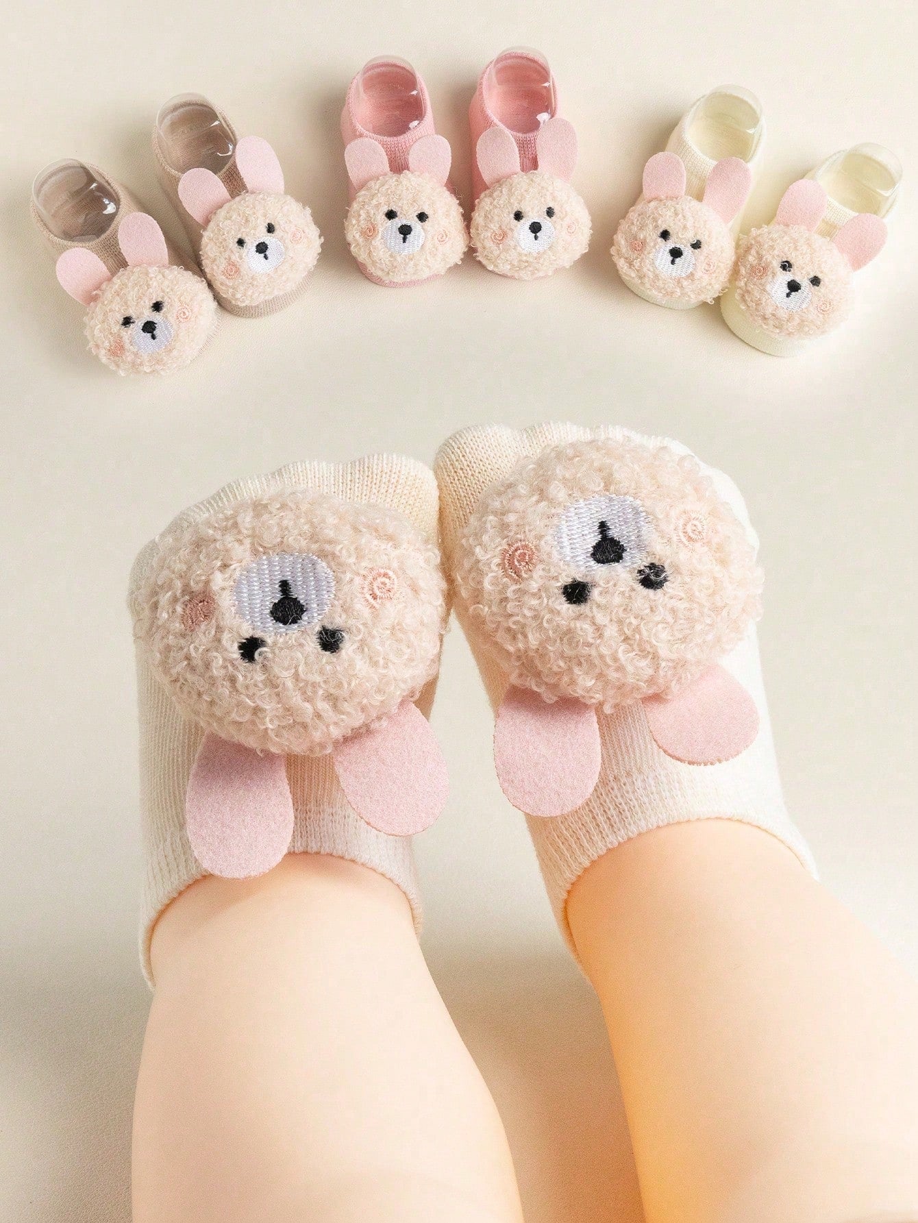 5/2/1 Pair Cute 3D Rabbit Bear Decorative Baby Socks, Soft Non-Slip Newborn Toddler Floor Short Socks, Fun Daily Wear Socks