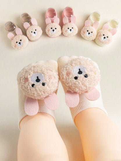 5/2/1 Pair Cute 3D Rabbit Bear Decorative Baby Socks, Soft Non-Slip Newborn Toddler Floor Short Socks, Fun Daily Wear Socks