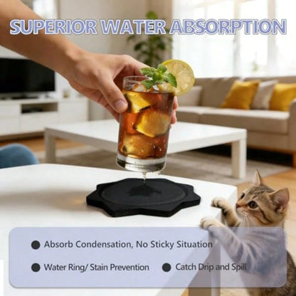 5.3 Inch Large Felt Coasters For Drinks, 6 Pcs 0.4" Thick Black Absorbent Cup Mats, Soft Silent Table Insulation Mug Placemats, Non-Stick Housewarming Gift Pads Coffee Trivets For Desk Bar