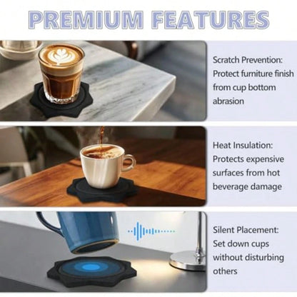 5.3 Inch Large Felt Coasters For Drinks, 6 Pcs 0.4" Thick Black Absorbent Cup Mats, Soft Silent Table Insulation Mug Placemats, Non-Stick Housewarming Gift Pads Coffee Trivets For Desk Bar