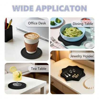 5.3 Inch Large Felt Coasters For Drinks, 6 Pcs 0.4" Thick Black Absorbent Cup Mats, Soft Silent Table Insulation Mug Placemats, Non-Stick Housewarming Gift Pads Coffee Trivets For Desk Bar