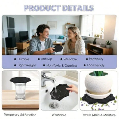 5.3 Inch Large Felt Coasters For Drinks, 6 Pcs 0.4" Thick Black Absorbent Cup Mats, Soft Silent Table Insulation Mug Placemats, Non-Stick Housewarming Gift Pads Coffee Trivets For Desk Bar