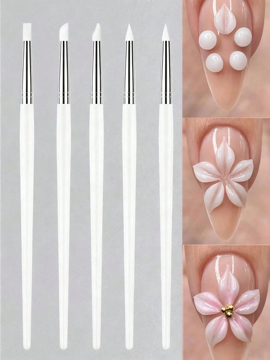 5/3pcs Nail Art Brush Set With Silicone Heads, For Acrylic Carving, Nail Art Engraving, Embossing, Hollow Sculpture Dotting Tools Kit, 3D Nail Art, DIY Nail Brush, Nail Dotting Pen, Nail Brush, Nail A