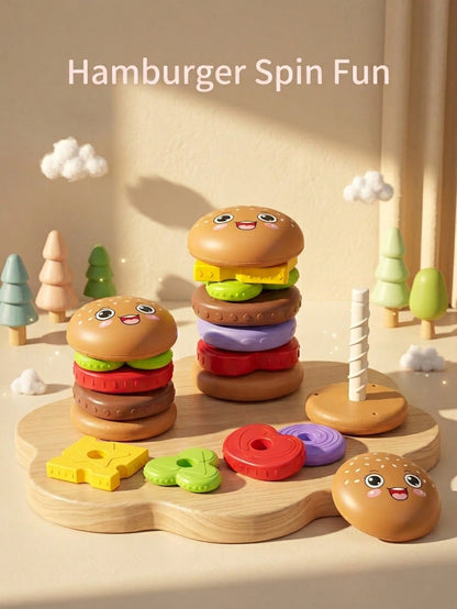 5/7 Layer Educational Stacking Burger Shape Toy, Creative Cartoon Sensory Spin Stacking Rings Toy, Multi-Color & Rotation Puzzle- Featuring Vibrant Colors To Aid In Recognition, Enhance Hand-Eye Coor